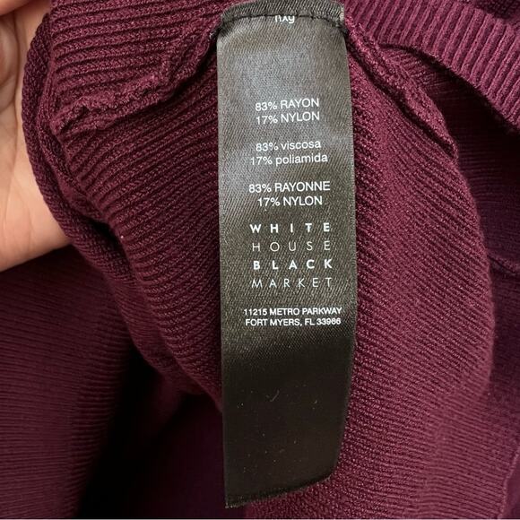 White House Black Market Sweater Women XS Burgundy Ruffle Sleeve Button Shoulder - Picture 6 of 7